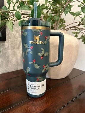 Stanley Green and Gold Holiday Holly Tumbler